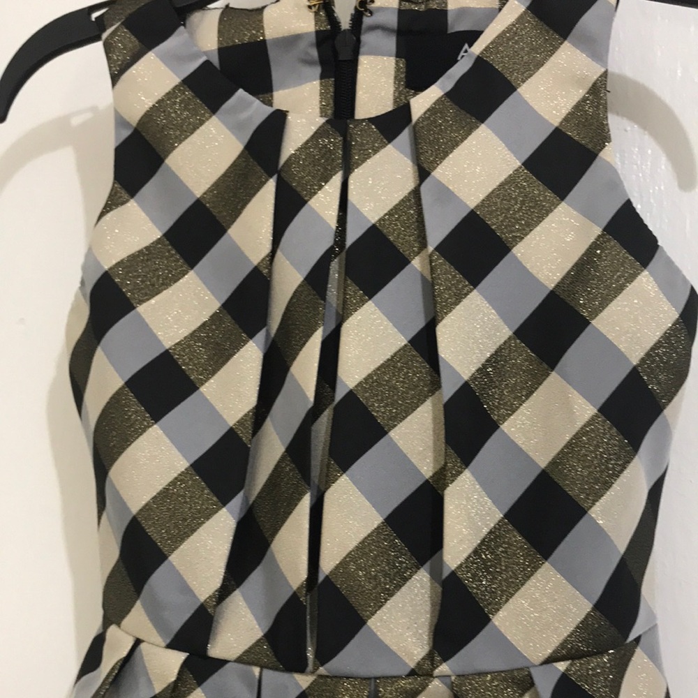 Toddler Formal Gold Shimmer Pleated Plaid Dress - Mint Condition